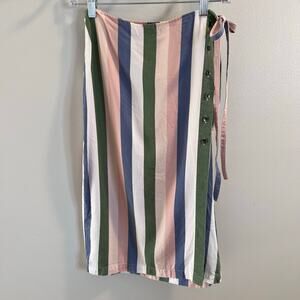 Marine Layer Striped Wrap Skirt with Side Button Size S